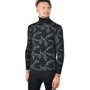 Barabas Mens Metallic Floral Turtleneck Sweater Size XL Whimsigoth Streetwear